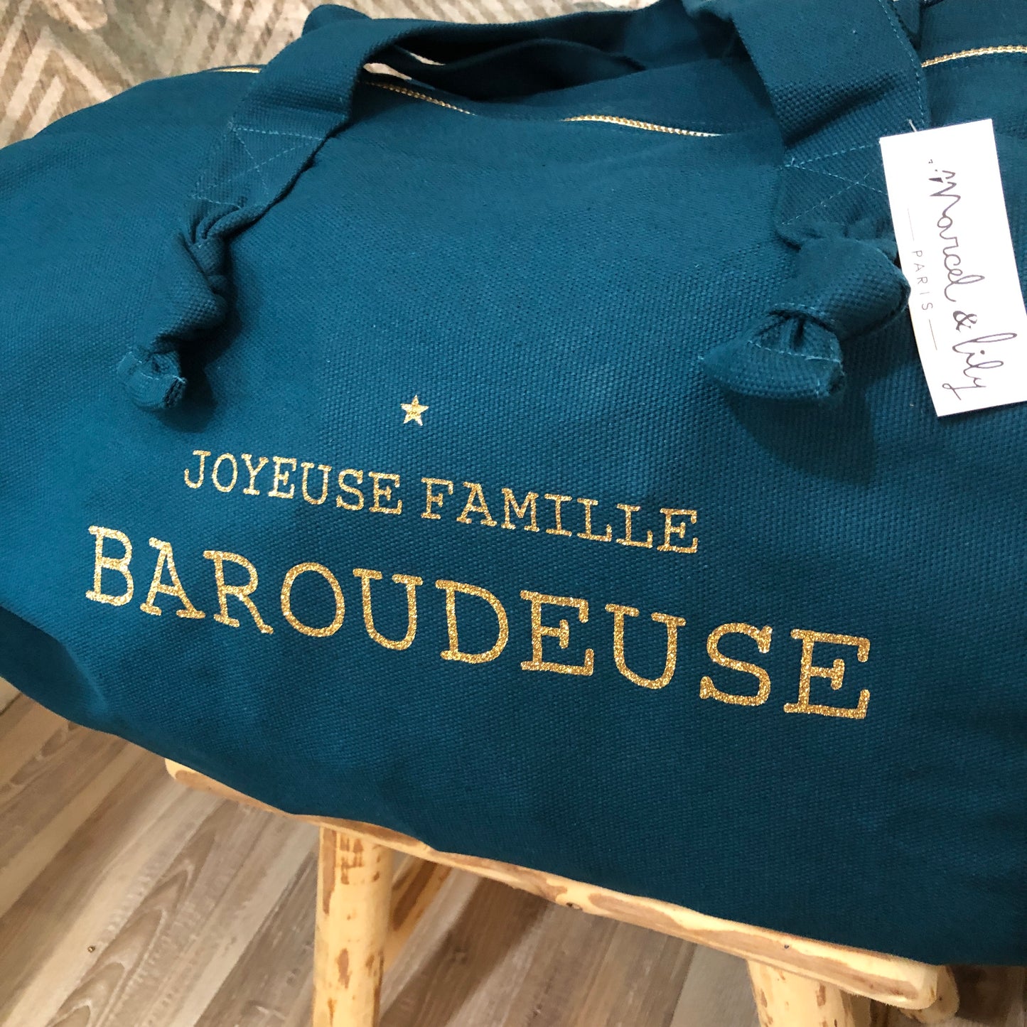 Sac polochon Bleu paon JOYEUSE FAMILLE BAROUDEUSE