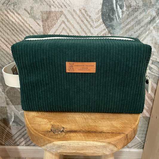 Grande trousse de toilette velours côtelé - Vert sapin