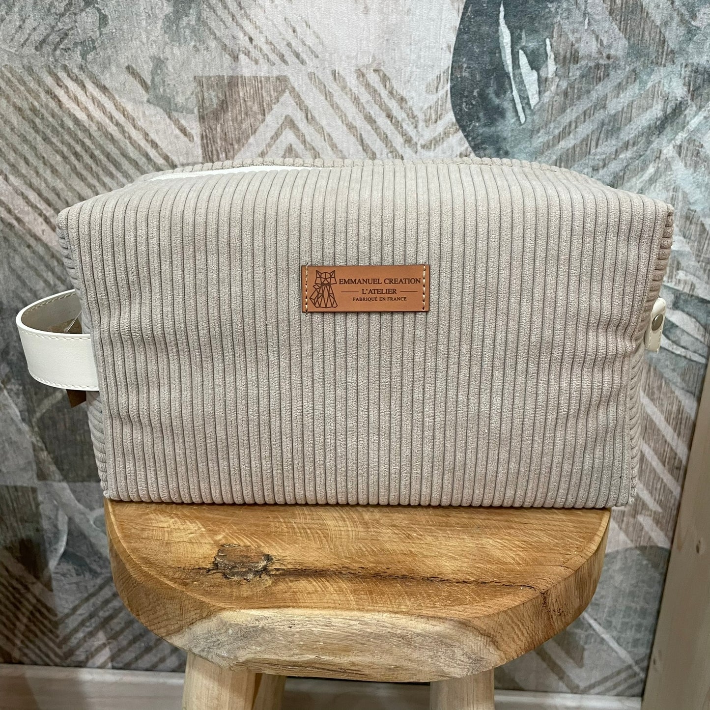 Grande trousse de toilette velours côtelé - Taupe