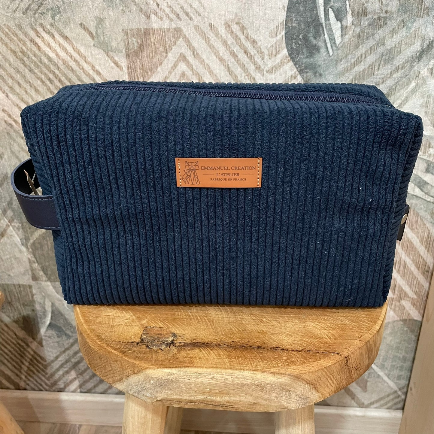 Grande trousse de toilette velours côtelé - Bleu marine